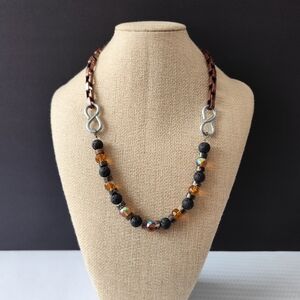 Infinity link and Natural Lava Beaded Necklace